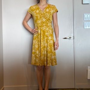 faux wrap style merigold yellow dress
